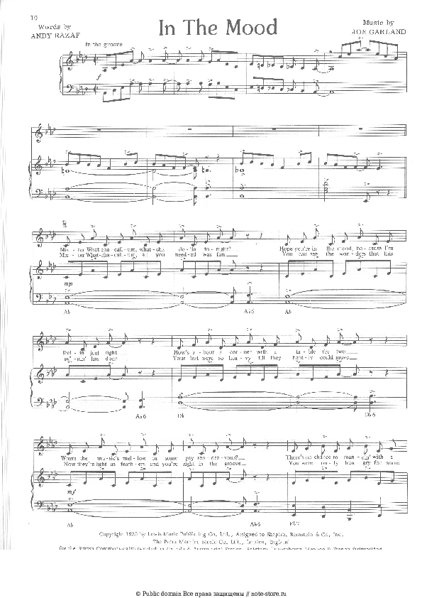 Ноты с вокалом Glenn Miller - In The Mood - Пианино&Вокал