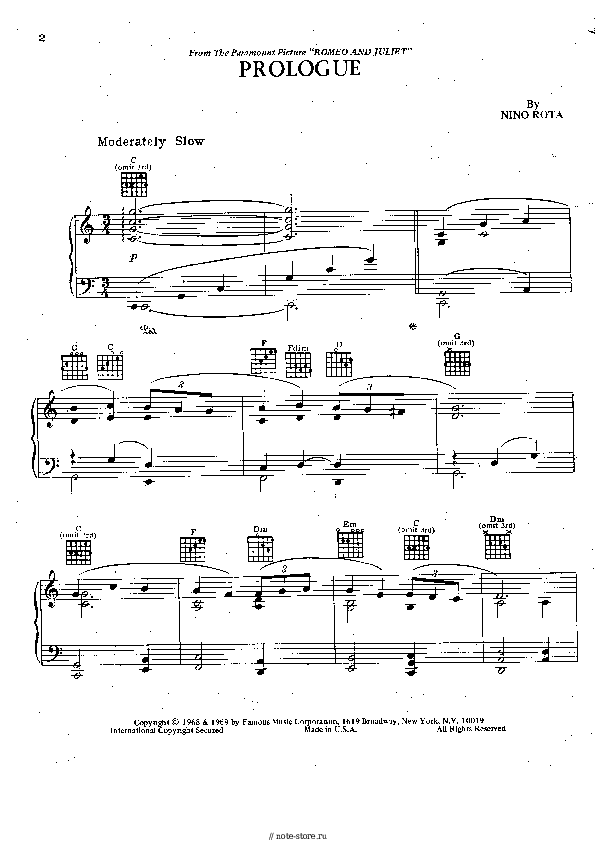 Nino Rota - Prologue and Fanfare for the Prince ноты для фортепиано