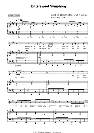 Ноты, аккорды Gamper & Dadoni, Emily Roberts - Bittersweet Symphony