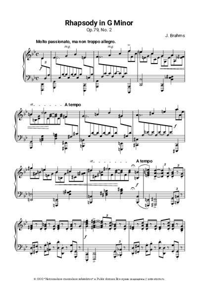 Ноты, аккорды Иоганнес Брамс - Рапсодия соль минор - соч. 79 № 2